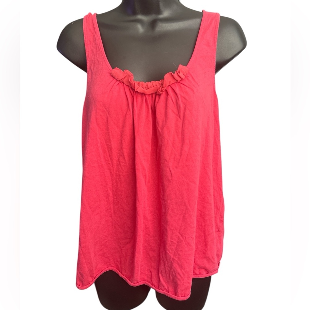 J CREW Women's Pink Ruffle-Trim Oversized Tank Top
